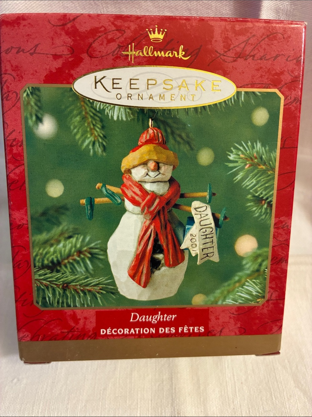 Hallmark Keepsake Daughter White Snowman Ornament 2001 Red Scarf and Yellow Hat